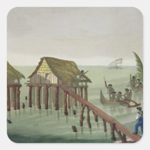 Sticker Carré Les habitations de la tribu de Papu, Rawak,