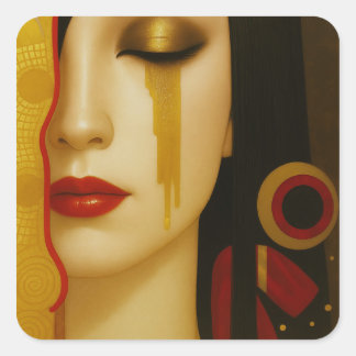 Sticker Carré les larmes dorées de Freya avec des cheveux noirs