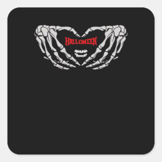 Sticker Carré Les Mains De Squelette Se Plier Dans Un Coeur. Hal