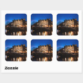 Sticker Carré Les maisons du canal d'Amsterdam la nuit (Feuille)