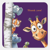Sticker Carré Les mignons animaux de la Jungle Peek-a-Boo Merci (Devant)