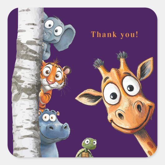 Sticker Carré Les mignons animaux de la Jungle Peek-a-Boo Merci (Devant)