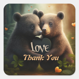 Sticker Carré Les mignons ours en amour se serrant dans leurs br