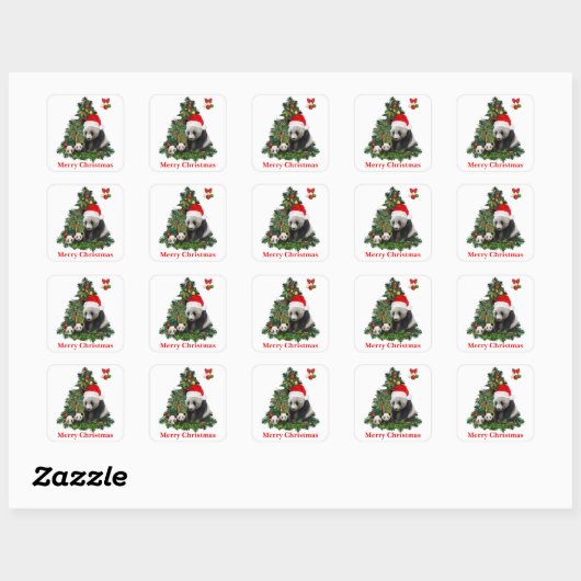 Sticker Carré Les pandas de Noël (Feuille)