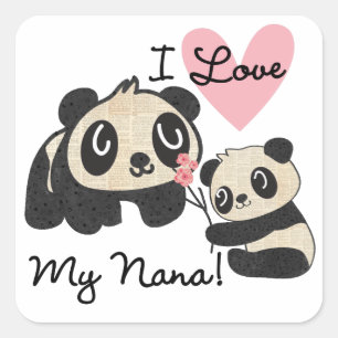 Sticker Carré Les pandas I aiment ma Nana