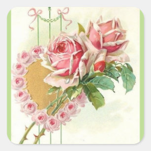 Sticker Carré Les plus belles roses roses Vintages et le coeur