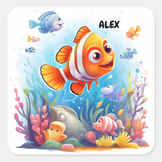 STICKER CARRÉ LES POISSONS COLORÉS (Devant)