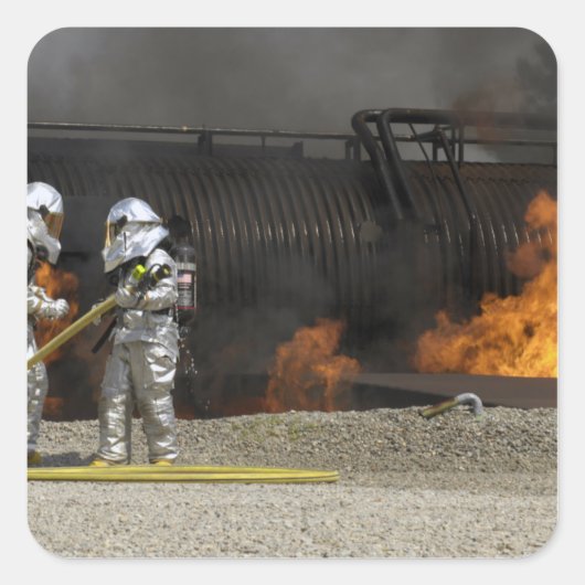 Sticker Carré Les pompiers neutralisent un feu (Devant)
