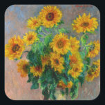 Sticker Carré Les tournesols de Monet<br><div class="desc">Stickers représentant la peinture à l’huile de Claude Monet Bouquet of Sunflowers (1881). Beaux tournesols dans un vase bleu au-dessus d'une table rouge. Un grand cadeau pour les amateurs d'impressionnisme et d'art français.</div>