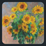 Sticker Carré Les tournesols de Monet<br><div class="desc">Stickers représentant la peinture à l’huile de Claude Monet Bouquet of Sunflowers (1881). Beaux tournesols dans un vase bleu au-dessus d'une table rouge. Un grand cadeau pour les amateurs d'impressionnisme et d'art français.</div>