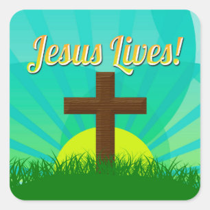 Sticker Carré Les vies de Jésus bleues/croix chrétienne Brown de