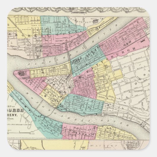 Sticker Carré Les Villes De Pittsburgh Allegheny Cincinnati (Devant)