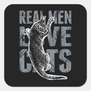 Sticker Carré Les vrais hommes adorent les chats en forme de dé