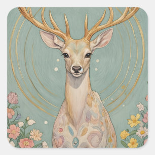 Sticker Carré L'Esprit Doux : Un Cerf Pastel