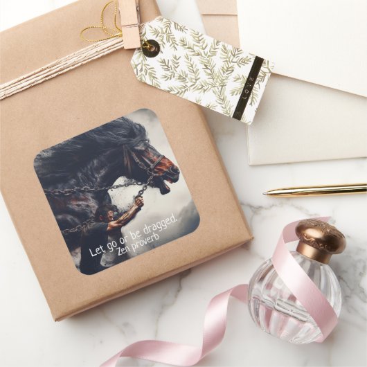 Sticker Carré "Let Go" et puissant cheval (Cadeaux)