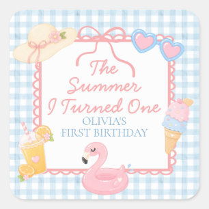 Sticker Carré L'été où j'ai eu un an Première plage Fête d'anniv