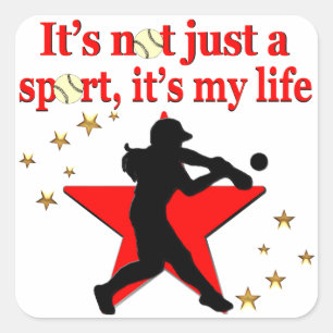 STICKER CARRÉ L'ÉTOILE ROUGE DE SOFTBALL EST MON DESIGN DE VIE