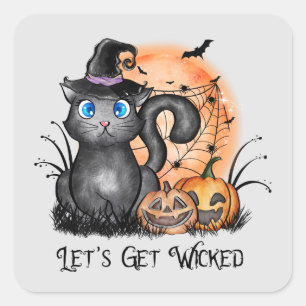 Sticker Carré Let's Get Wicked Black Witch Cat