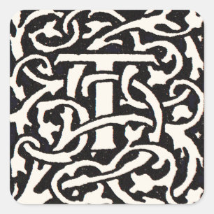 Sticker Carré Lettre Art Nouveau T Monogramme Vintage