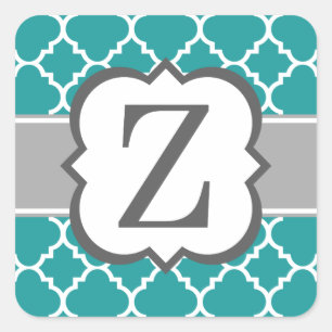 Sticker Carré Lettre bleue turquoise Z Quatrefoil de monogramme