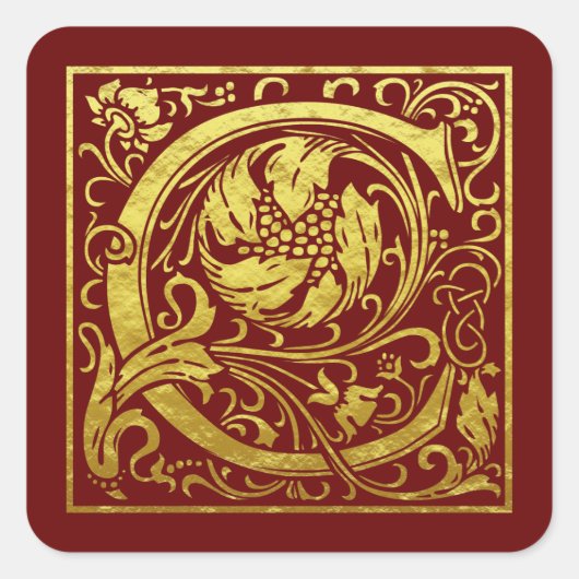 Sticker Carré Lettre C Première Lettre Faux Or Rouge (Devant)