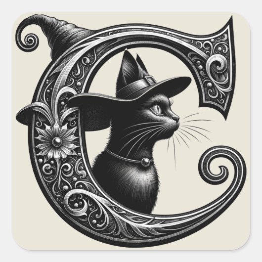 STICKER CARRÉ LETTRE CHATON NOIR CHATON CHATON CHATON CHATON CHA (Devant)
