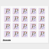 Sticker Carré Lettre colorée Cravate-teint P Monogramme initial (Feuille)