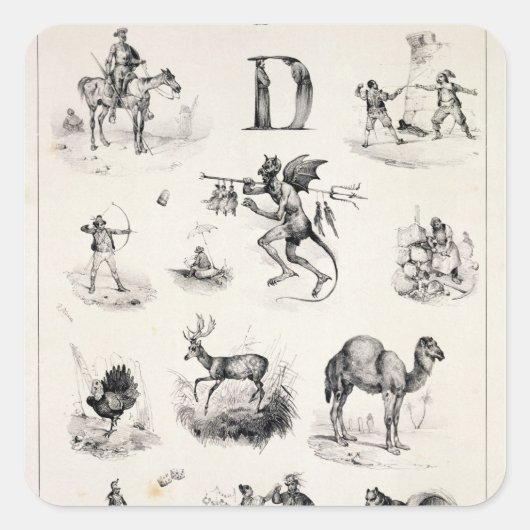 Sticker Carré Lettre D d'un alphabet, 1832 (Devant)