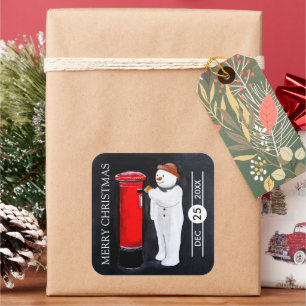 Sticker Carré Lettre de bonhomme de neige au Père Noël Noël