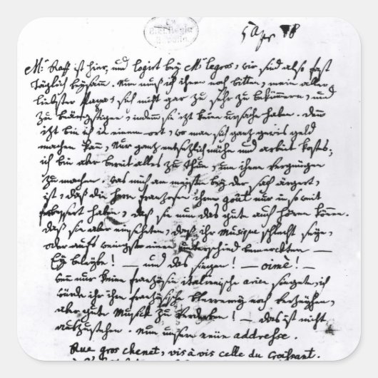 Sticker Carré Lettre de Mozart à son Père, 5 avril (Devant)