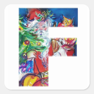 STICKER CARRÉ LETTRE DE NOËL / PÈRE NOËL AVEC ARBRE DE NOËL