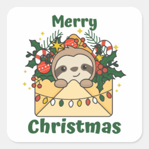 Sticker Carré Lettre de Noël Sloth Winter Animaux Slots