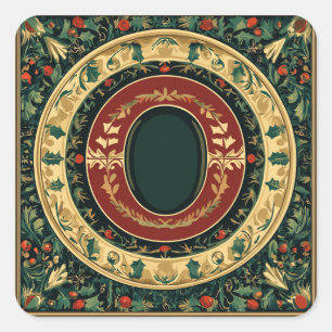 Sticker Carré Lettre de vacances O : Rouge, Vert, Or avec verdur