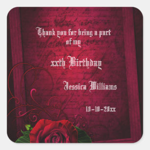 Sticker Carré Lettre encadrée gothique & Rose rouge