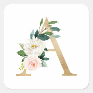 Sticker Carré LETTRE Florale FÉMININE Faux OR A MONO