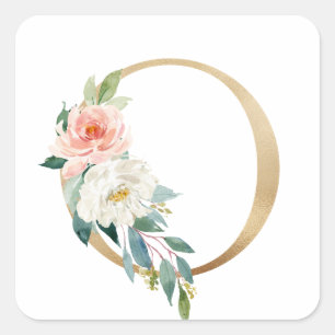 Sticker Carré LETTRE Florale FÉMININE Faux OR O MONO
