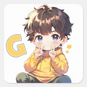 Sticker Carré Lettre G Cute Boy Anime