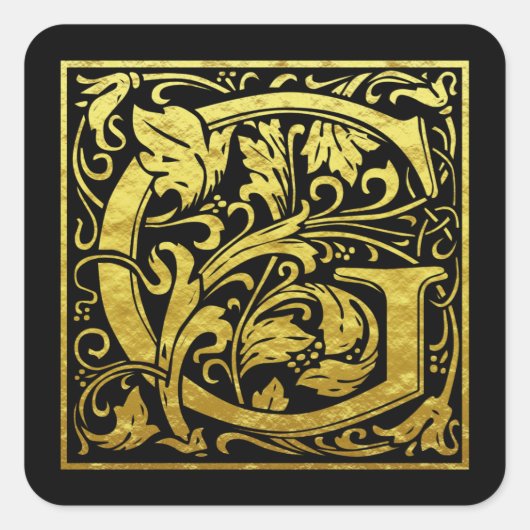 Sticker Carré Lettre G Première Lettre Faux Or Noir (Devant)