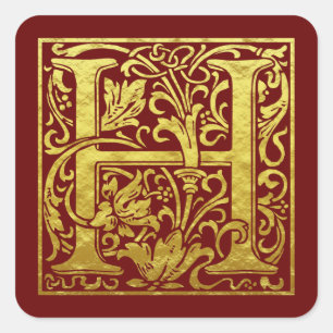 Sticker Carré Lettre H Première Lettre Faux Gold