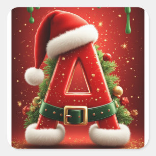 Sticker Carré Lettre initiale de Noël A pour les cadeaux de fête
