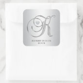 Sticker Carré LETTRE INITIALE K D'ARGENT Élégant Personnalisé (Sac)