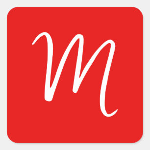 Sticker Carré Lettre initiale Monogramme élégant Rouge Blanc