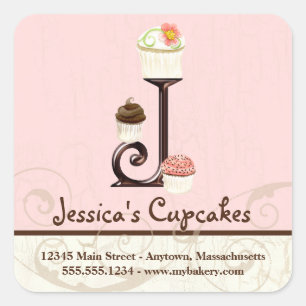 Sticker Carré Lettre J Monogram Cupcake Logo Identité d'entrepri