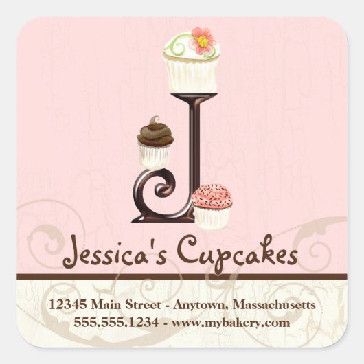 Sticker Carré Lettre J Monogram Cupcake Logo Identité d'entrepri (Devant)