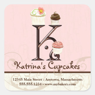 Sticker Carré Lettre K Monogram Cupcake