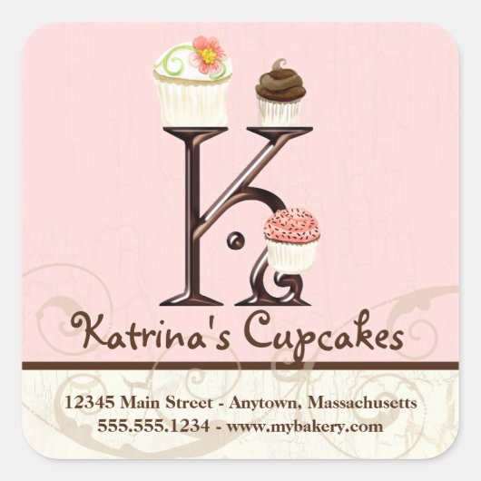 Sticker Carré Lettre K Monogram Cupcake (Devant)