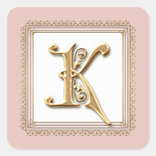 Sticker Carré Lettre K - Sceau Mariage classique or & dentelle