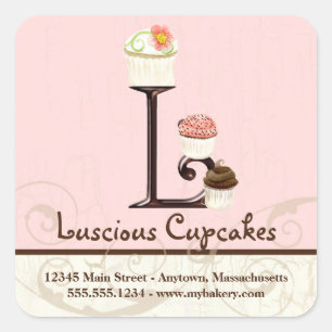 Sticker Carré Lettre L Monogram Watercolor Cupcake Business Box