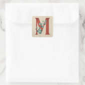 Sticker Carré LETTRE M EN BOIS rustique ET Eucalyptus (Sac)