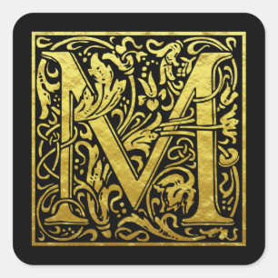 Sticker Carré Lettre M Première Lettre Faux Gold Noir